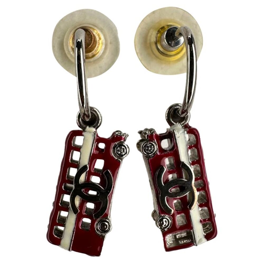 Chanel 2008 UK Flag Bus Union Jack CC Earrings in Silver Metal